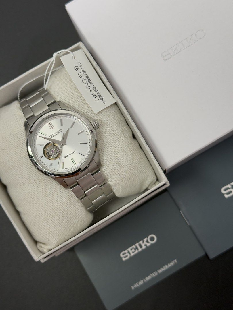 Seiko Selection HFB001J Open Heart Silver Dial JDM (Category: Men's Watches) located in Cainta. Submitted by jongkyhote (Listing ID 1470817116, Image 2). Description: Seiko Selection HFB001J Open Heart Silver (Japan Exclusive Release) The newest model in Seiko Selection lineup Brand New Complete Set Guaranteed Authentic - Movement: Automatic Seiko 4R38 caliber - Power Reserve: 41 hours - Case Size: 40mm diameter - Water Resistance: 100 meters (10