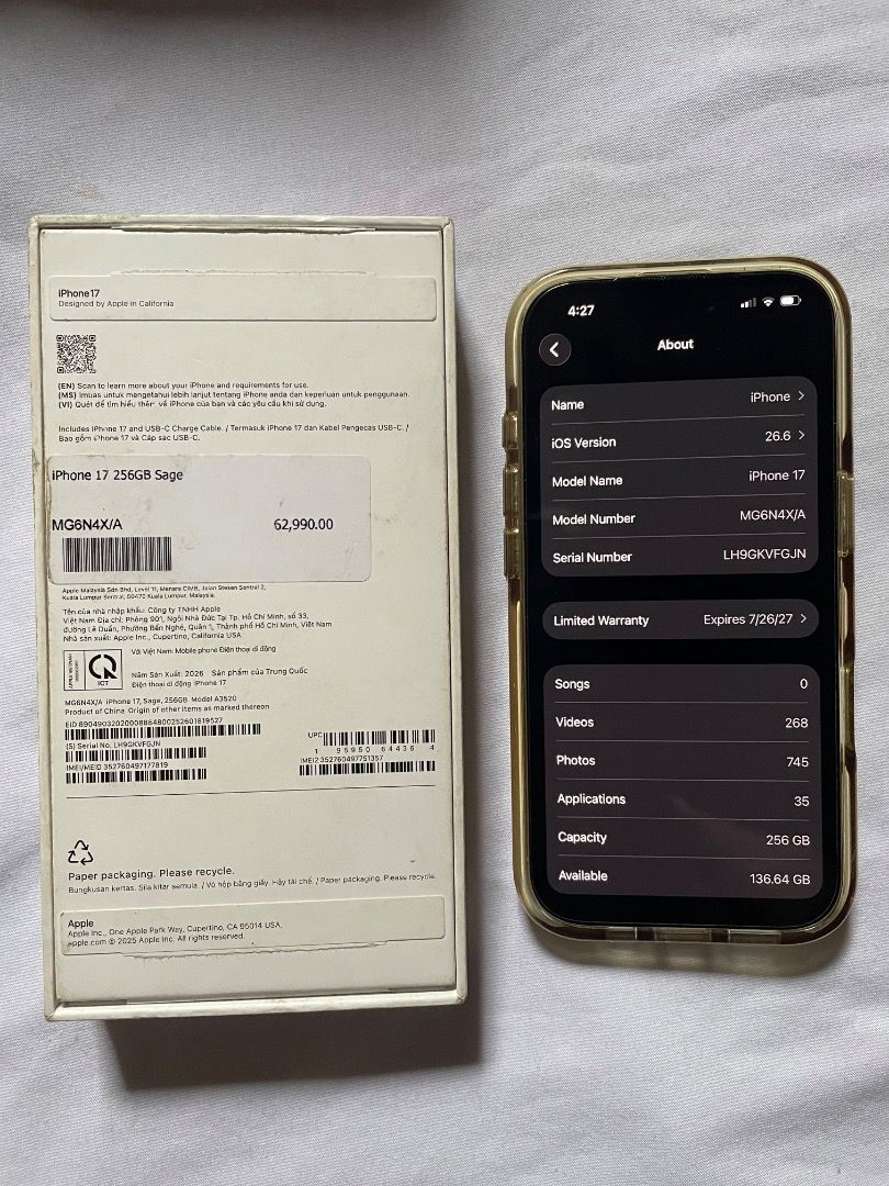Sell i phone 17 256gb no issue (Category: iPhone 17 Series) located in Caloocan City. Submitted by servano (Listing ID 1470822981, Image 1). Description: 📱 IPHONE 17 256 kulay green ✅ 256 storage ✅ May box ✅ Battery health: 99% ✅ Actual photos available ✅ Puwedeng itest bago bilhin Warranty until 7/26/27 Wala issue 2 months palang nagamit Presyo: 50k Location: san mateo rizal banaba Meet up any fast food Message lang sa mga interested buyer! 😊.