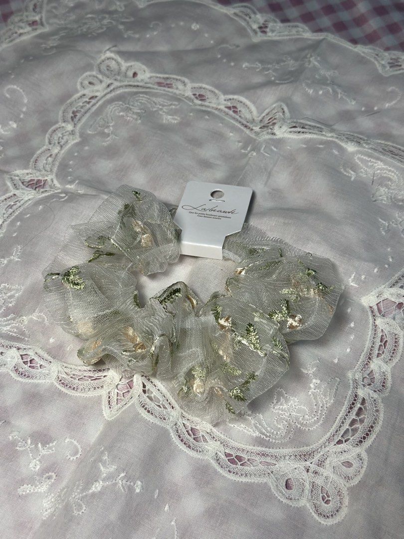 sheer mesh | organza floral-embroidered scrunchie (Category: Hair Accessories) located in Davao. Submitted by favoritepreloved (Listing ID 1470827111, Image 1). Description: .