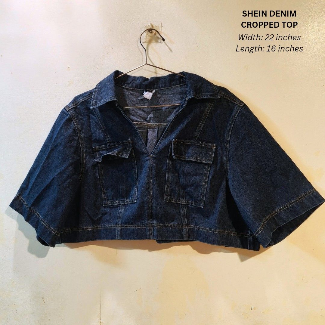 SHEIN DENIM CROPPED TOP (Category: Others Tops) located in Quezon City. Submitted by trendyretro (Listing ID 1470906757, Image 1). Description: brand new with pouch 1xl on tag Premium denim fabric non stretch rare design.