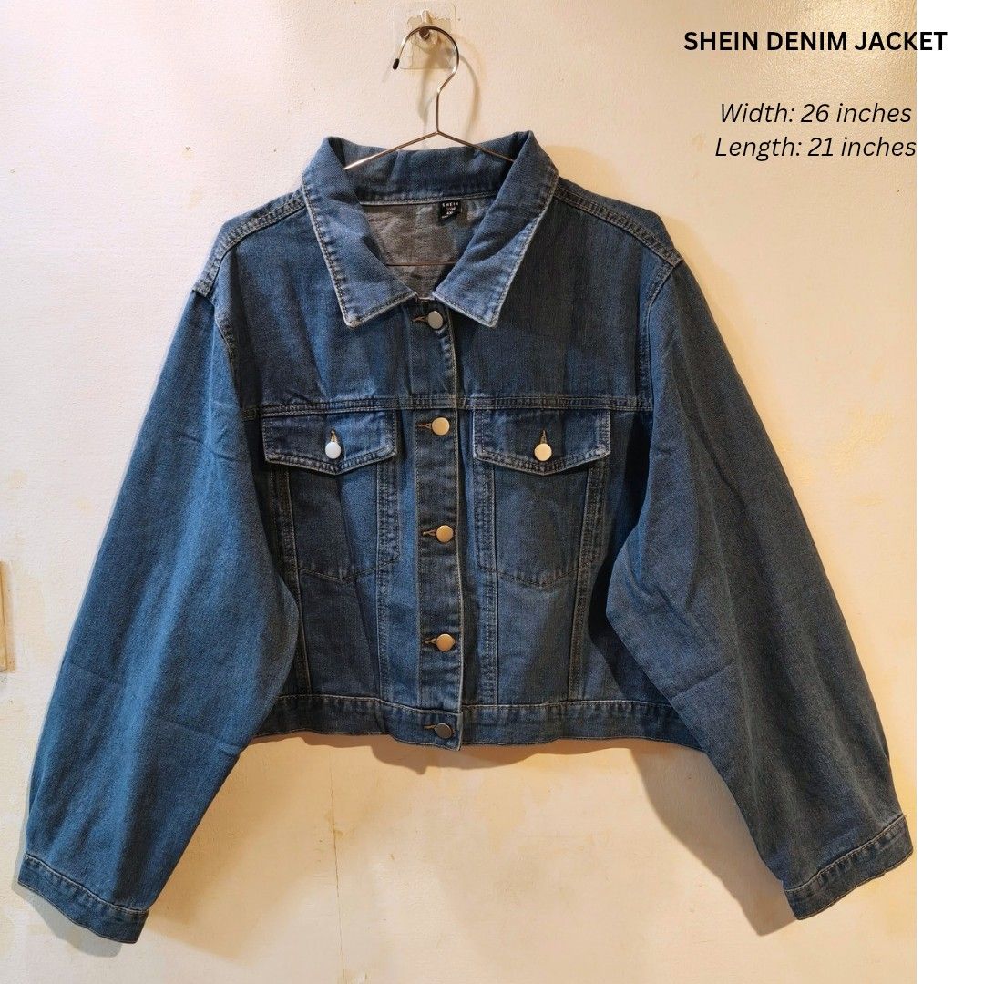 Shein Denim Jacket Unisex (Category: Coats, Jackets and Outerwear) located in Quezon City. Submitted by trendyretro (Listing ID 1470815896, Image 1). Description: Brand new with Shein pouch 4x on tag Unisex Premium hard denim fabric.
