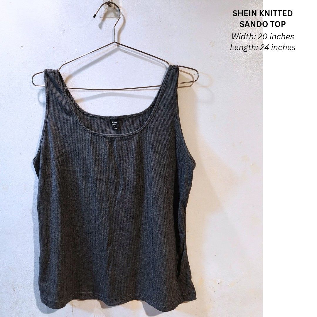 Shein knitted sando top (Category: Sleeveless) located in Quezon City. Submitted by trendyretro (Listing ID 1470916083, Image 1). Description: Brand new with pouch 1xl on tag Premium soft knitted fabric stretchable.