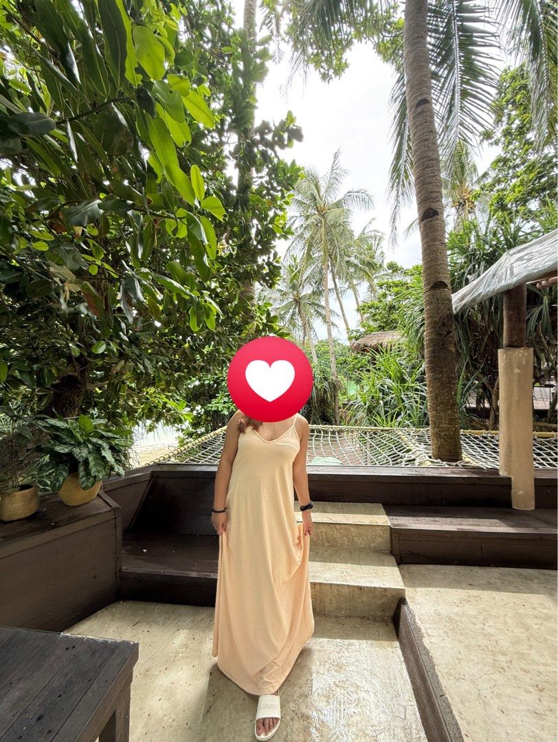 Shein Lune Beige Cami Maxi Dress (Category: Dresses) located in Cabuyao City. Submitted by KookieMonster10 (Listing ID 1470821983, Image 2). Description: -1x Used -Good As New - Style: Sleeveless maxi slip dress with thin shoulder straps and deep V-neckline - Length: Ankle-length - Color: Soft beige (neutral tone) - Perfect for: Casual outdoor hangouts, beach trips, or daily wear - Versatile: Easy to match with sneakers or sandals - Condition: Ex