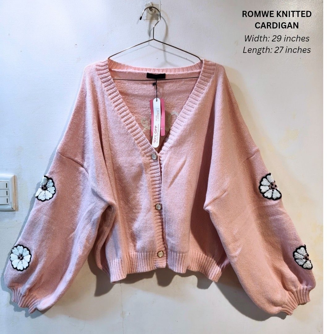 SHEIN ROMWE KNITTED CARDIGAN (Category: Coats, Jackets and Outerwear) located in Quezon City. Submitted by trendyretro (Listing ID 1470819707, Image 1). Description: Brand new with tag and Shein pouch 4x on tag Soft knitted fabric embroidered design.