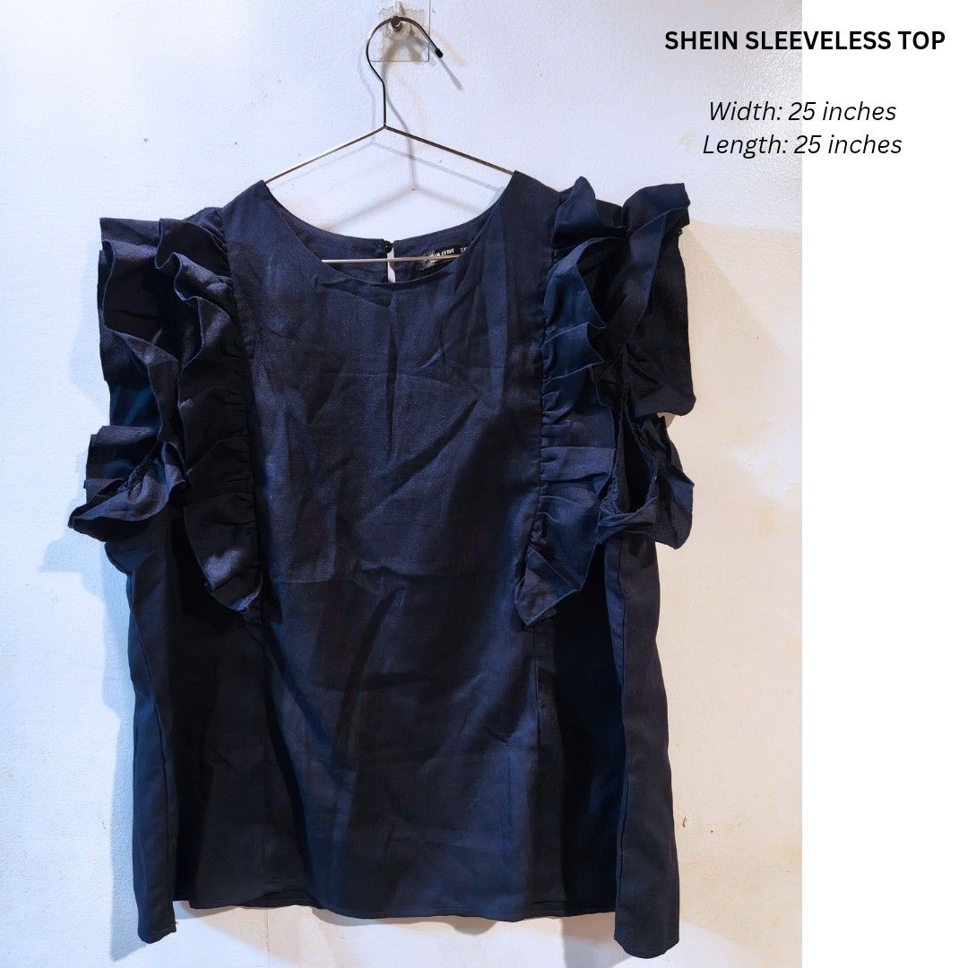 Shein sleeveless top (Category: Sleeveless) located in Quezon City. Submitted by trendyretro (Listing ID 1470920944, Image 1). Description: Brand new with pouch 3xl on tag non stretch.