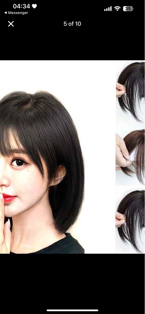 Short black hair with bangs wig (Category: Hair Accessories) located in Nagcarlan. Submitted by noelaa_ (Listing ID 1470923274, Image 1). Description: - Colour: Natural Black - Texture: Straight with side temples - Attachment: Easy-to-use built-in clips - Comfort: Lightweight for daily wear - Benefit: Perfect way to try out bangs without cutting your real hair.