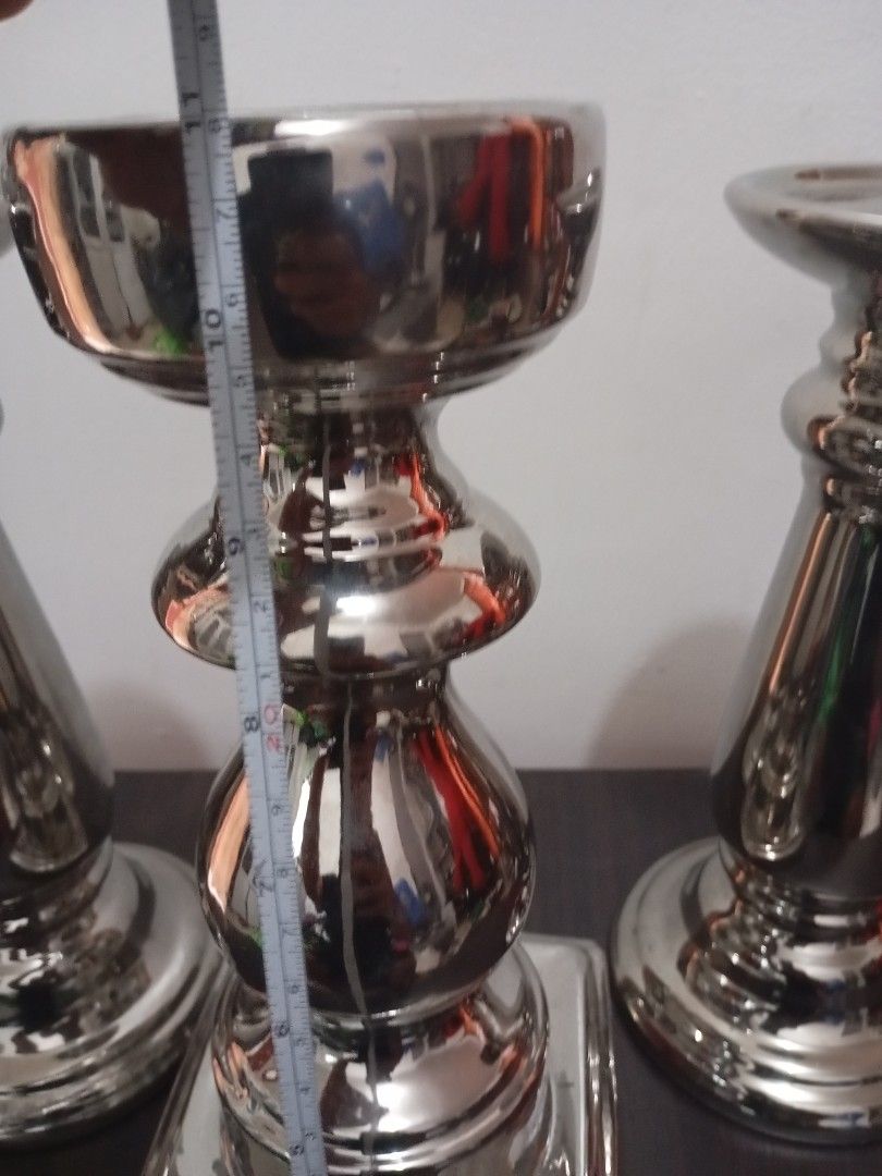 Silver porcelain candle holder (Category: Vases & Decorative Bowls) located in Las Pinas. Submitted by quick_deals_great_finds2 (Listing ID 1470828471, Image 3). Description: Good condition 11 inches tall.