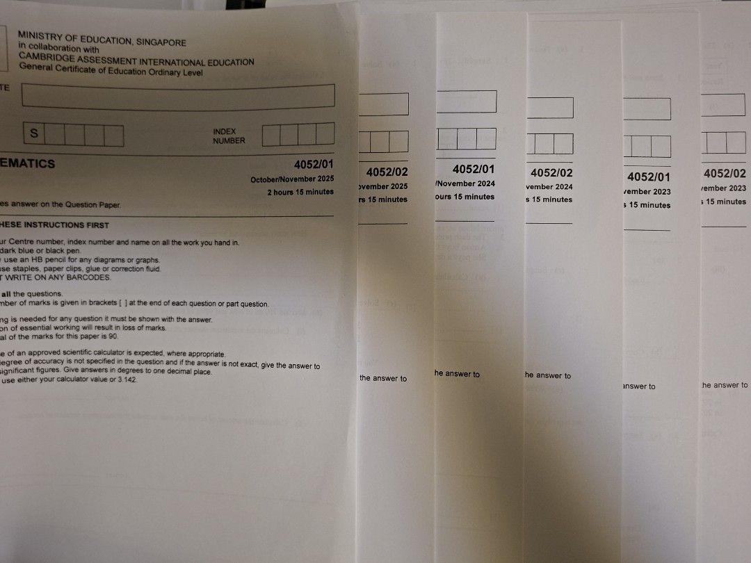 Singapore O-Level and School Preliminary Mathematics Exam Papers ...