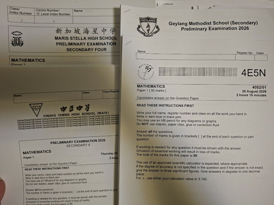 Singapore O-Level and School Preliminary Mathematics Exam Papers ...