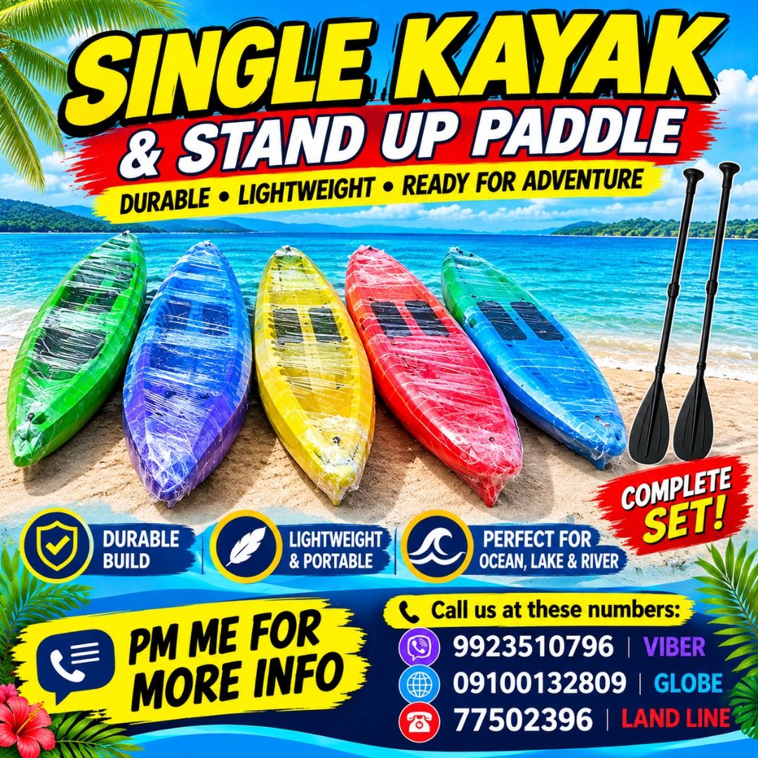 SINGLE KAYAK & STAND UP PALLDE (Category: Looking For) located in Pasig City. Submitted by cruzmia.825 (Listing ID 1470751476, Image 1). Description: ✅ Guaranteed lowest price ✅ Quality products ✅ Big discount for bulk orders ✅ 100% LEGIT TRUSTED SUPPLIER! ✅ With Complete Legal Documents ✅ BIR Registered We Supply All Kinds Of PPE Supplies, Raincoat, Hard Hat, Cooler Box, Plastic Trash Bin, Road Barriers, Kayak Boats, Crystal Kayak, Traffic Cone,