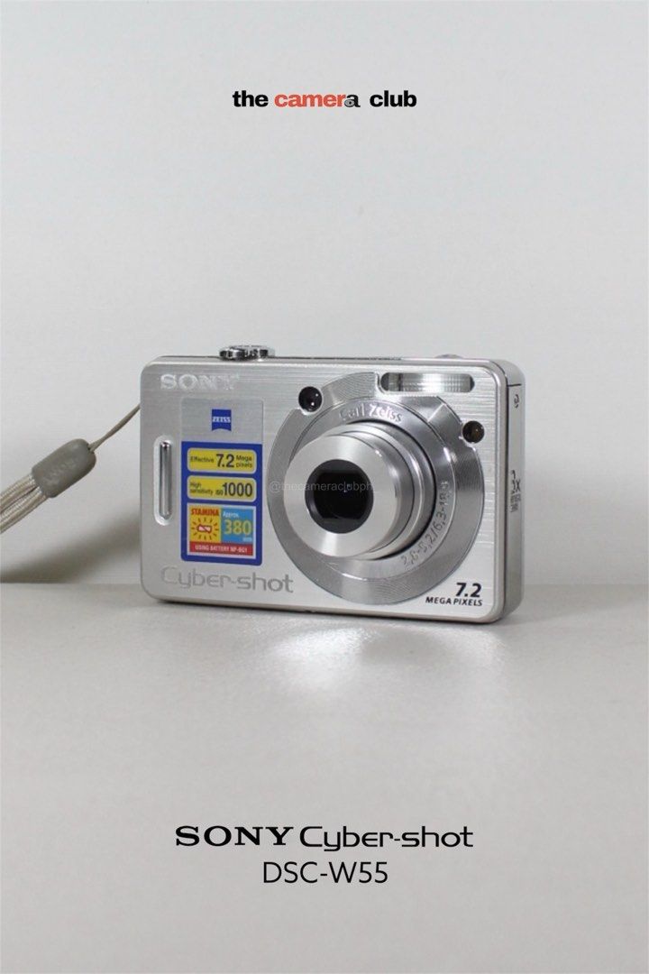Sony Cyber-shot DSC-W55 7.2 MP Digital Camera (Category: Cameras) located in Tarlac. Submitted by thecouclub (Listing ID 1470854906, Image 1). Description: Sony Cyber-shot DSC-W55 7.2 MP Digital Camera ♡ ̆̈ Super HAD CCD sensor ♡ ̆̈ built-in flash working ♡ ̆̈ movie mode (VGA with sound) ♡ ̆̈ high sensitivity mode ♡ ̆̈ scene modes ♡ ̆̈ color mode ♡ ̆̈ red eye reduction ♡ ̆̈ 3x optical zoom ♡ ̆̈ 6x digital zoom ♡ ̆̈ optical viewfinder ♡ ̆̈ 2.5” LC