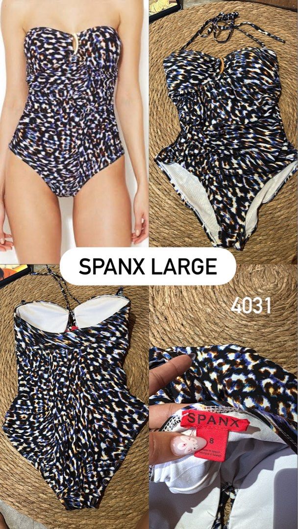 Spanx large (Category: Bikinis & Swimsuits) located in Malabon City. Submitted by lheithriftshop (Listing ID 1470828515, Image 3). Description: SPANX Slimming Sweetheart Animal Bandeau Swimsuit (or a very similar animal-print sweetheart/bandeau shapewear one-piece swimsuit)..