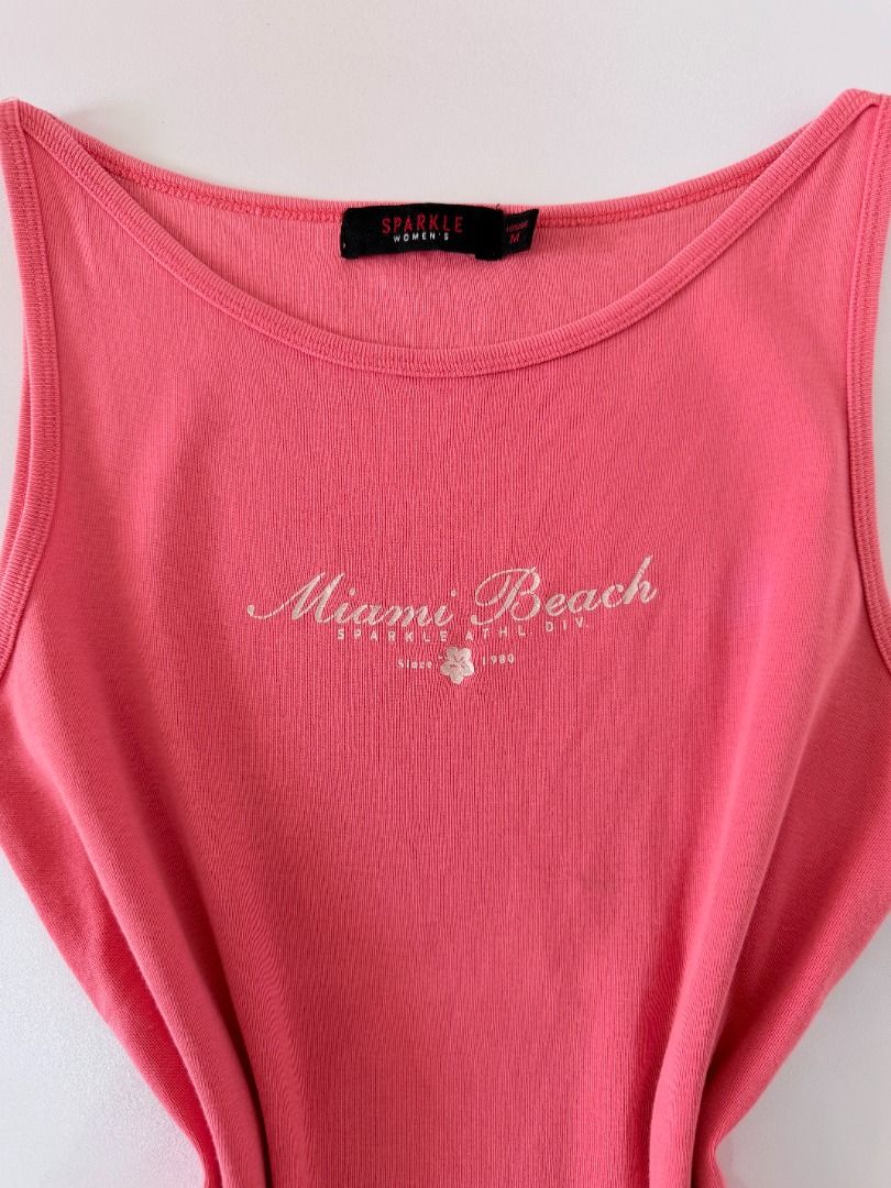Sparkle Miami Beach y2k tank top (Category: Sleeveless) located in Cabanatuan. Submitted by argarments.ph (Listing ID 1470834522, Image 2). Description: Tagged: Medium on tag Width 15" | Length 22" Condition: Great condition Issue(s): Hairline crackprint. see photos.