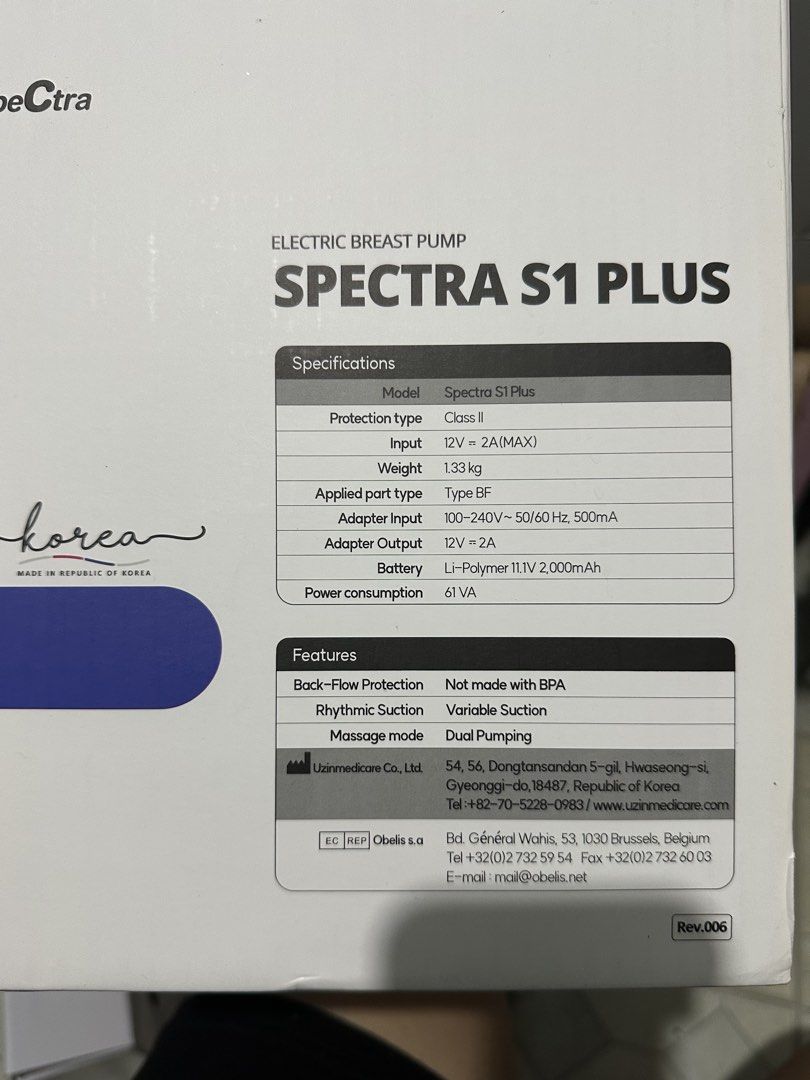 SPECTRA S1 PLUS 24MM | PRELOVED (Category: Breastfeeding & Bottle Feeding) located in Las Pinas. Submitted by shiela.costillas (Listing ID 1470807741, Image 3). Description: Selling my Spectra S1 Plus 24mm, used for around a year but not heavily used. Only used when needed and not for milk stashing. It was well cared for and properly stored. Original Price: ₱16,795 PRODUCT DESCRIPTION The Spectra S1 Plus is a rechargeable, portable double electri