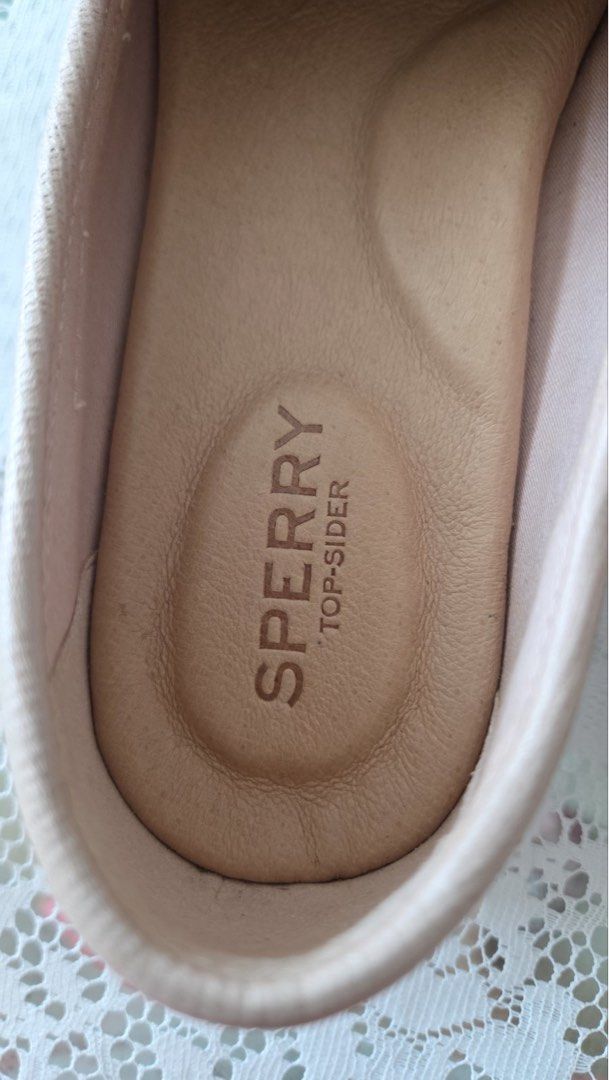 Sperry Top-Sider Pink Loafers (Category: Loafers) located in Paranaque City. Submitted by welcomebuyers (Listing ID 1470930613, Image 3). Description: - Brand: Sperry Top-Sider - Style: Slip-on loafers with classic boat shoe lacing - Color: Light pink (textured material) - Size: US 7.5 | UK 5 | EUR 38 | 24.5 CM - Comfort: Cushioned insoles for all-day wear - Perfect for casual days, errands, or weekend lakad! Original prize around ₱5000.