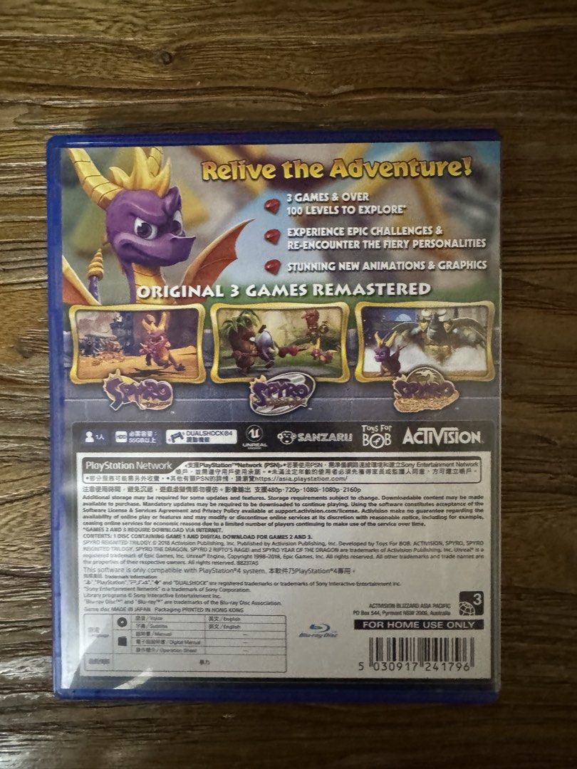Spyro Reignited Trilogy PS4 Game (Category: PlayStation) located in Las Pinas. Submitted by emdjss (Listing ID 1470814890, Image 3). Description: - Game: Spyro Reignited Trilogy (PlayStation 4) - Includes: 3 fully remastered games with 100+ levels - Condition: Original box and disc in great shape .