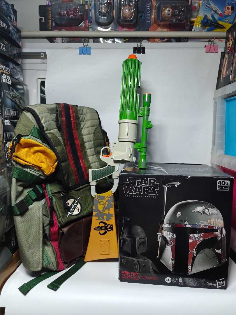 Star Wars Boba Fett Helmet Backpack Blaster Rifle Gun Set Original ...