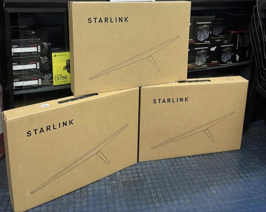 Starlink Internet Satellite Dish Kit (Category: Networking) located in Manila. Submitted by grandriver_41d4b3 (Listing ID 1470822971, Image 1). Description: - Brand: Starlink Satellite Internet Kit - Quantity: 3 boxes available - Condition: Brand new, unopened, straight from the manufacturer - Packaging: Original brown cardboard cartons - Status: Ready for setup and immediate use STARLINK. MINI BRAND NEW NOT ACTIVATES .