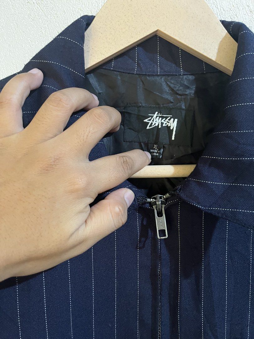 Stussy Pinstripe Zip Jacket Navy (Category: Coats, Jackets and Outerwear) located in Cebu City. Submitted by eraskept_trove (Listing ID 1470763845, Image 2). Description: Dimes: 25x26 Size: XL on tag No Issues Excellent condition .