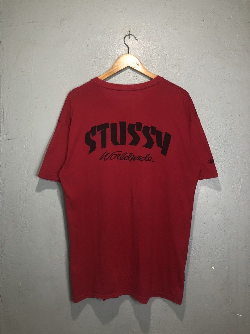 Stussy Worldwide Red Graphic Tee (Category: Tshirts & Polo Shirts ) located in Bacong. Submitted by crommermann (Listing ID 1470880472, Image 1). Description: Stüssy “Worldwide” 🏷️ + 90 shipping fee -Dimes Width 22.5 Length 30.5 -Condition 9.5/10 -Color Rate 9.5/10 Excellent Condition Color may vary due to lightning Very Presentable when Worn Need Wash Pm/Dm Visayas Dumaguete loc J&T Courier Express 🚛🚛🚛.