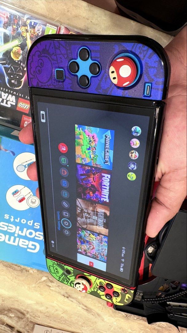 Switch OLED bundle / separate (Category: Nintendo) located in Klang. Submitted by naim.ting88 (Listing ID 1470927969, Image 2). Description: WTS bundle all in or separate BUNDLE ( RM 1500) nego - full set nintendo oled with box - fan for tv dock - memory card 64gb - console bag - 6 digital games 1. Mario kart 8 2. Mario smash bros 3. Luigi mansion 3 4. Little nightmare 3 5. Minecraft 6. Fortnite Physical game (7pcs) 1) switch sport + 10 in 1 acce