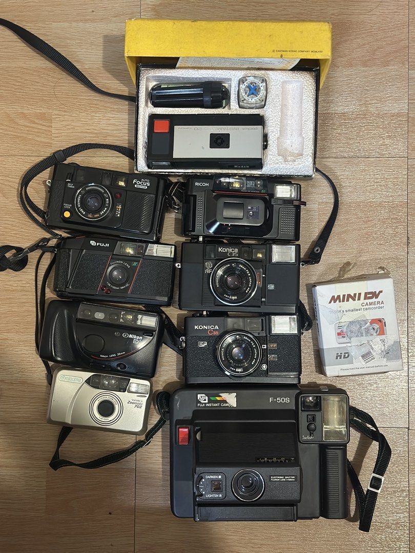 Take all film camera (Category: Cameras) located in Angeles City. Submitted by czamael.brian (Listing ID 1470851734, Image 3). Description: PLEASE READ FIRST ‼️ For take all 13 cameras! As is/Untested/For repair Konica c35 have lens caps and case and can work as manual, no time to clean battery compartment Has power but has some issues: Fuji Dl-200 Kyocera Yashica Zoomate 70 Clean bodies Negotiable Old camera, sold as is where is. Don’t expect th