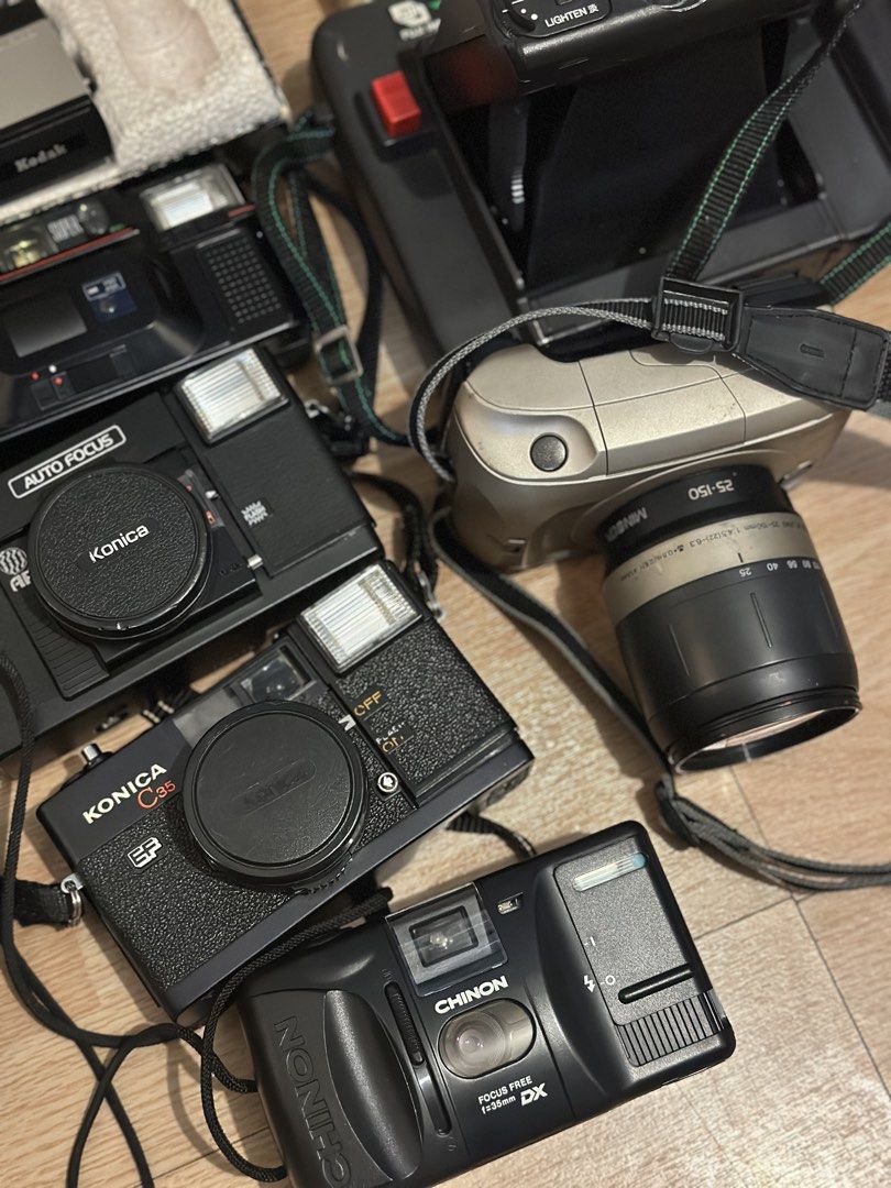 Take all film camera (Category: Cameras) located in Angeles City. Submitted by czamael.brian (Listing ID 1470851734, Image 2). Description: PLEASE READ FIRST ‼️ For take all 13 cameras! As is/Untested/For repair Konica c35 have lens caps and case and can work as manual, no time to clean battery compartment Has power but has some issues: Fuji Dl-200 Kyocera Yashica Zoomate 70 Clean bodies Negotiable Old camera, sold as is where is. Don’t expect th