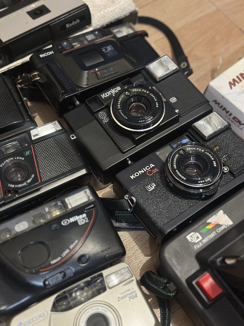 Take all film camera (Category: Cameras) located in Angeles City. Submitted by czamael.brian (Listing ID 1470851734, Image 1). Description: PLEASE READ FIRST ‼️ For take all 13 cameras! As is/Untested/For repair Konica c35 have lens caps and case and can work as manual, no time to clean battery compartment Has power but has some issues: Fuji Dl-200 Kyocera Yashica Zoomate 70 Clean bodies Negotiable Old camera, sold as is where is. Don’t expect th