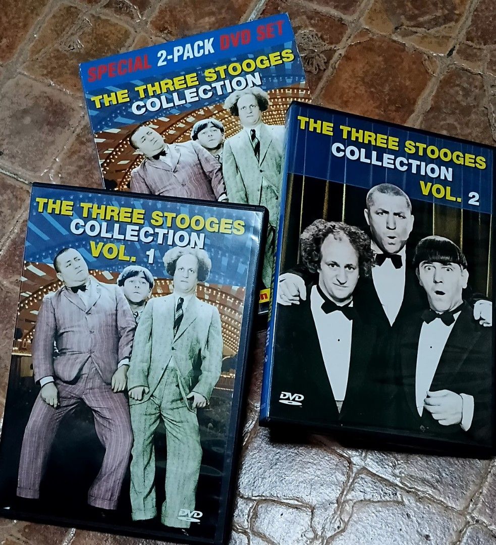 The Three Stooges Collection Special 2-Pack DVD Set (Category: CDs & DVDs) located in Quezon City. Submitted by dancatz (Listing ID 1470911877, Image 2). Description: □ P 250.00 - The Three Stooges - Special two-pack DVD set including Vol. 1 and Vol. 2 with outer slipcase - Over 5 hours of total runtime across two discs - Features iconic shorts like Disorder In The Court, Malice In The Palace, and Sing A Song Of Six Pants - Includes bonus cartoon