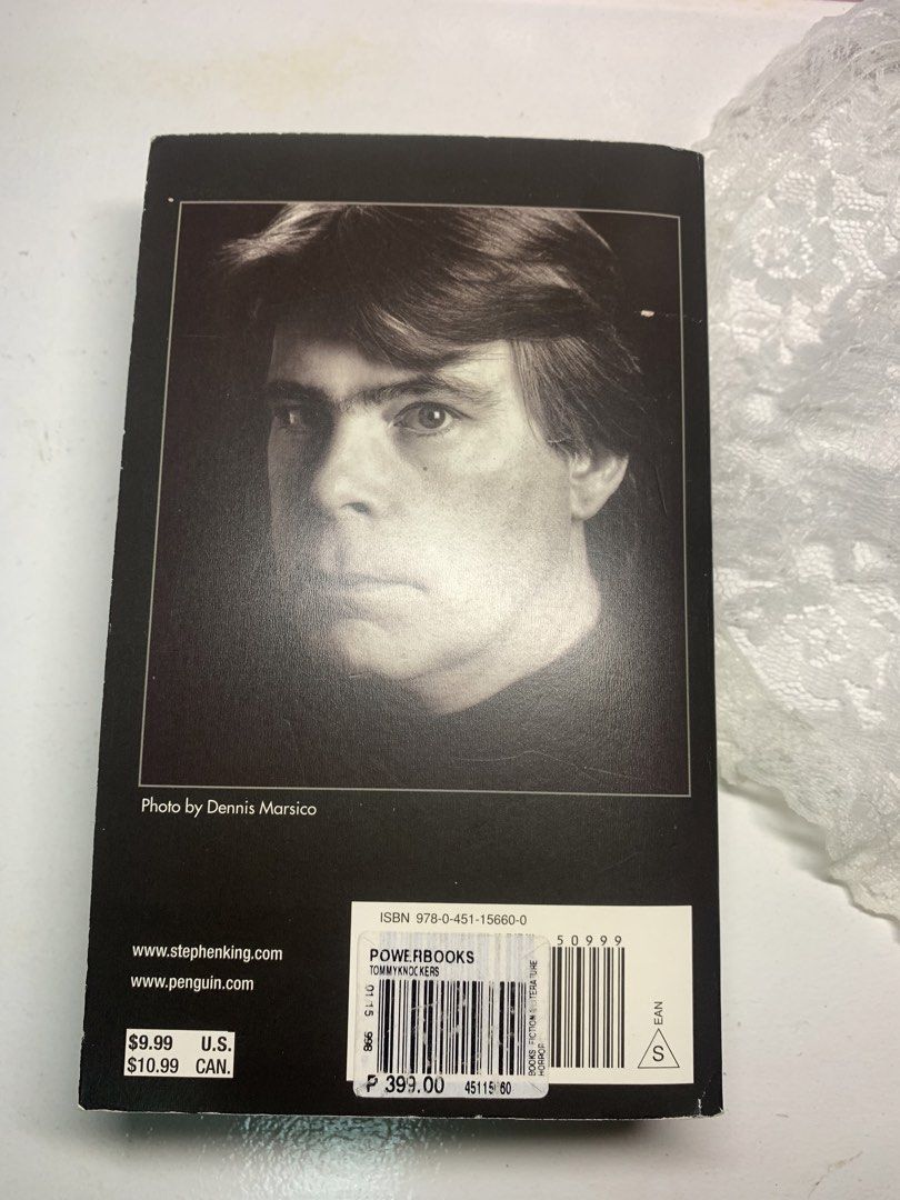 The Tommyknockers by Stephen King Paperback (Category: Storybooks) located in Manila. Submitted by metagrease.6 (Listing ID 1470856097, Image 2). Description: The Tommyknockers by Stephen King Published by New American Library, Penguin Group ISBN 978-0-451-15660-0 Has some slight yellowing on the pages but no damage RFS: Decluttering MOP: Gcash or Maya SF: Lalamove/Grab or J&T .