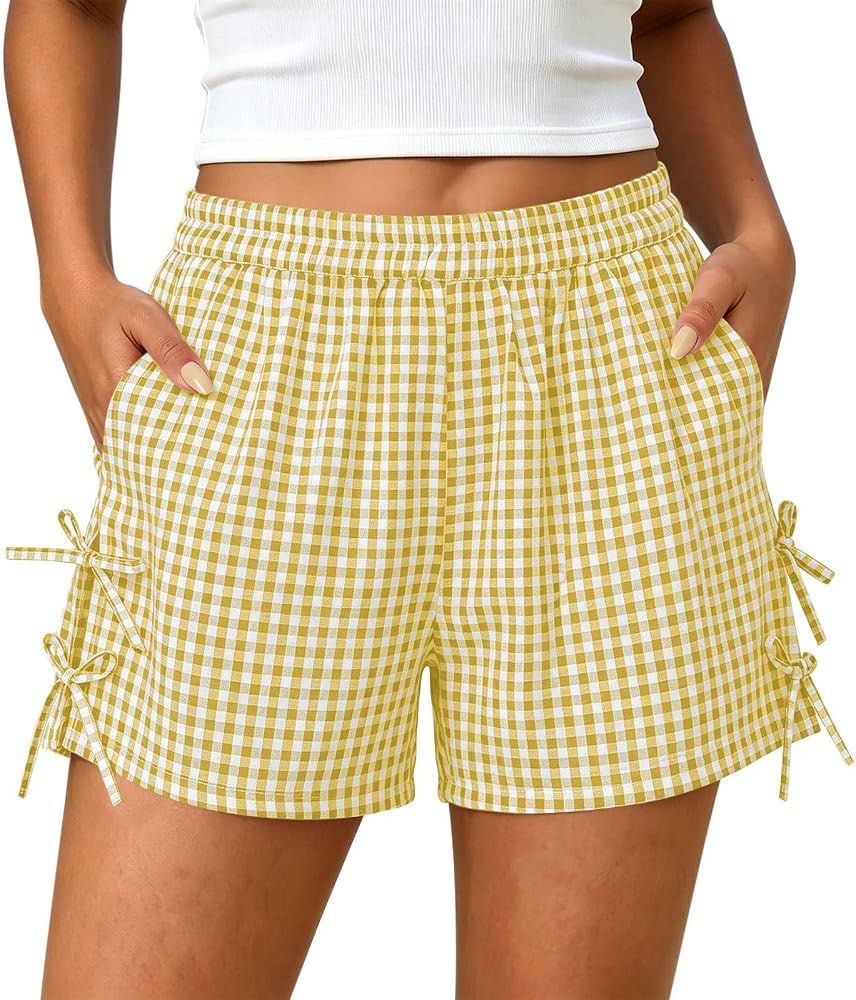 Threads of LUXX Yellow Gingham Shorts (Category: Shorts) located in Santa Ana. Submitted by fatikilla (Listing ID 1464809159, Image 3). Description: - Brand: Threads of LUXX - Design: Yellow & white gingham check with side tie bows - Fit: Stretchy elastic waistband, easy pull-on style - Fabric: Lightweight and breezy cotton-blend, perfect for warm days - Condition: Excellent.