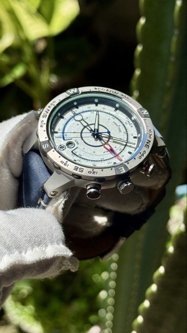 Timex Tide Compass Temp Watch Blue Leather Strap (Category: Men's Watches) located in Manila. Submitted by junjun12356 (Listing ID 1470882308, Image 3). Description: - Model: Timex Tide Compass Temp quartz watch - Material: Durable stainless steel case with a stylish blue leather strap - Display: Multi-functional dial showing tide levels, compass directions, and thermometer readings - Condition: Clean crystal, functional bezel, and multiple worki