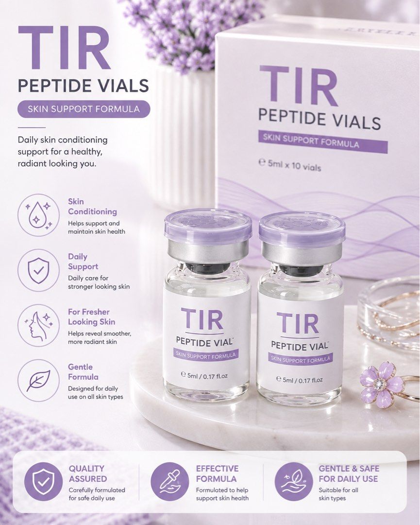 TIR Peptide (Category: Face Care) located in Manila. Submitted by stashyyfinds (Listing ID 1470820677, Image 1). Description: - Product: TIR Peptide Vials Skin Support Formula Set - Quantity: 10 sealed vials per box (5ml / 0.17 fl oz each) - Benefits: Daily conditioning for healthy, radiant skin - Skin Type: Gentle and suitable for all skin types - Condition: Brand new, unopened packaging in sealed box.