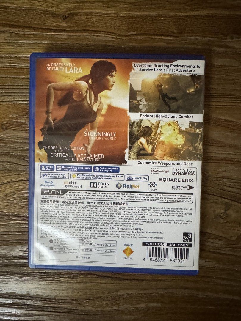 Tomb Raider Definitive Edition PS4 Game (Category: PlayStation) located in Las Pinas. Submitted by emdjss (Listing ID 1470811711, Image 3). Description: - Title: Tomb Raider Definitive Edition for PlayStation 4 - Publisher/Developer: Square Enix and Crystal Dynamics - Condition: Includes original case and game disc - Language: Supports both English and Chinese - Features: Stunning graphics and immersive action-adventure gameplay .