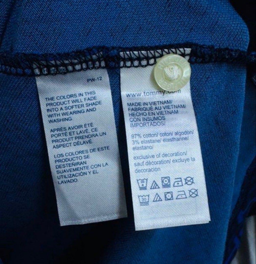 Tommy Hilfiger Blue Patterned Polo Shirt (Category: Formal Shirts) located in Quezon City. Submitted by Chess (Listing ID 1470778875, Image 3). Description: Tommy Hilfiger polo shirt features a blue pattern design. ✨ It has a classic polo collar and short sleeves. ✨ The shirt is made in Vietnam and is composed of 97% cotton and 3% elastane. ✨ The shirt has a button closure at the neckline. 1,800 shipped‼️.