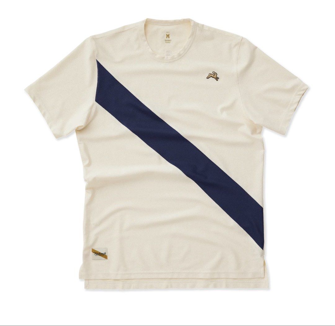 Tracksmith Van Cortlandt Shirt - Small (Category: Activewear) located in Makati City. Submitted by outdoorsyph (Listing ID 1470786561, Image 1). Description: - Color: Cream with diagonal navy blue sash - Authentic - Sizing is Men’s Small, Refer to Tracksmith Website - Good for Running - RFS: Decluttering.