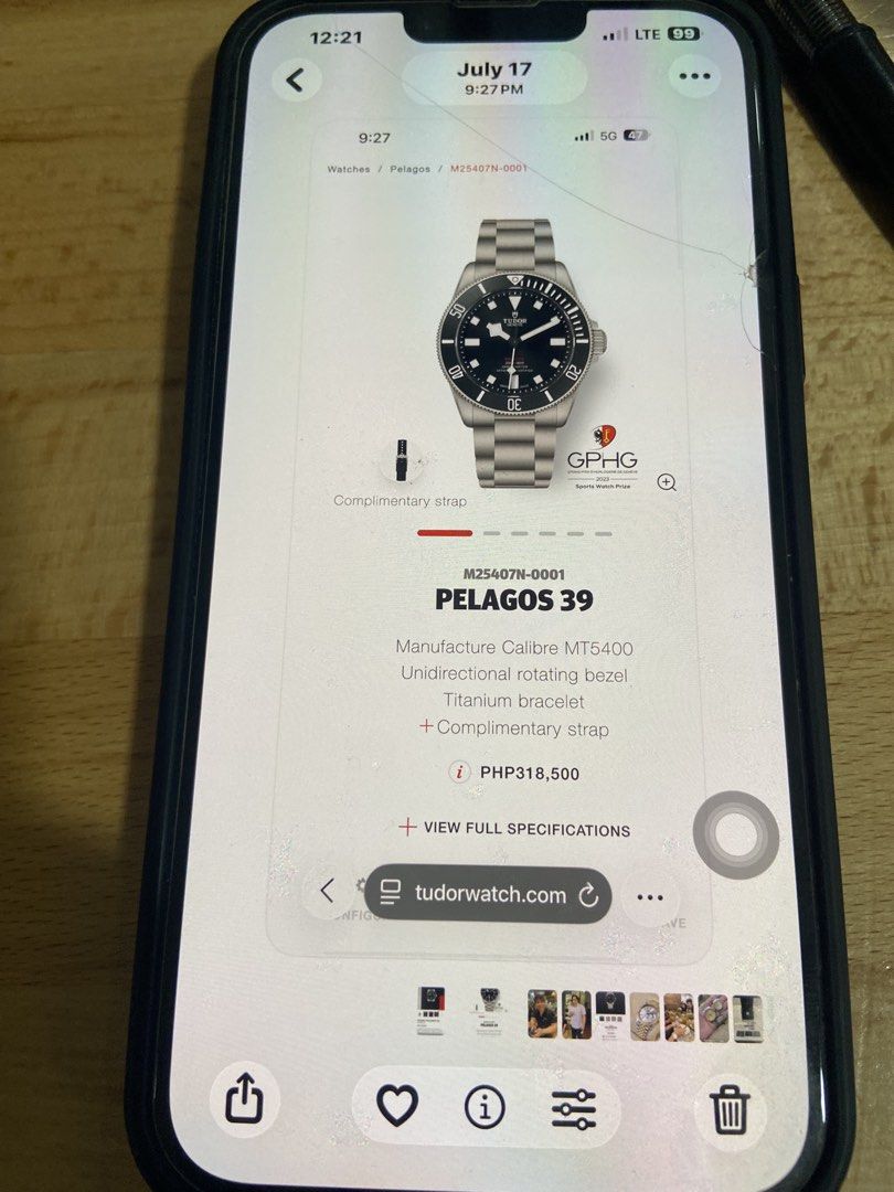 Tudor Pelagos 39 M25407N-0001 (Category: Luxury Watches) located in Manila. Submitted by aaronalejandro16 (Listing ID 1470905927, Image 3). Description: Tudor Pelagos 39 watch, model M25407N-0001. Black dial, titanium bracelet. Manufacture Calibre MT5400. Includes original presentation box, warranty card dated July 17, 2023, guarantee booklet, user manual, extra rubber straps in sealed plastic, and spare bracelet links. Unworn piece with full fac