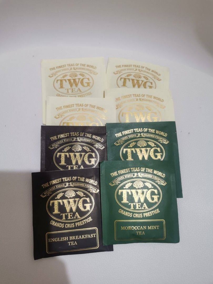 TWG tea 8 pieces (Category: Beverages) located in Quezon City. Submitted by declutter68112 (Listing ID 1470789264, Image 1). Description: 8 pieces of TWG tea Moroccan Mint 2 pieces English Breakfast - 2 pieces Chamomile - 4 pieces.