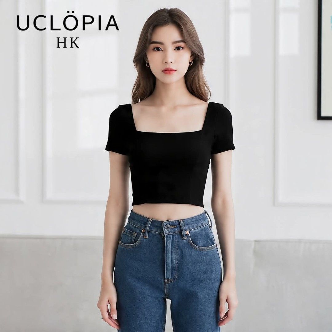 Uclopia HK Black Square Neck Crop Top (Category: Sleeveless) located in Valenzuela. Submitted by anna.banana10 (Listing ID 1470832526, Image 1). Description: - Brand: Uclopia HK (Premium Thailand line) - Style: Fitted crop top with square neckline and short sleeves - Fit: Sits right at the waist - Color: Solid black, highly versatile - Condition: Brand new with tag attached inside collar.
