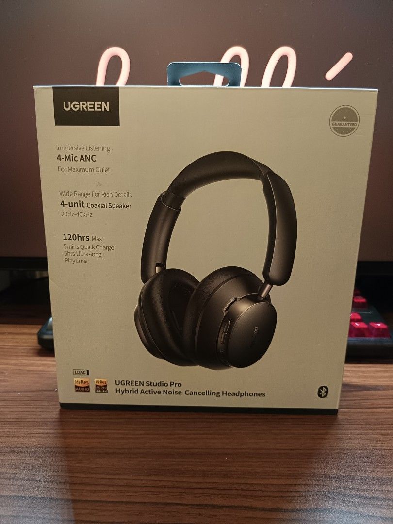 UGREEN Studio Pro Noise-Cancelling Headphones (Category: Headphones & Headsets) located in Manila. Submitted by punggol00 (Listing ID 1470772122, Image 1). Description: Ugreen Studio Pro Hybrid Active Noise-Cancelling Headphones - Received just this October 2026 and bought as a spare. - Used once to test and then kept in box right after. - Excellent sound quality, nice bass and highs. Dual driver setup per side. - Battery can last up to a week wi