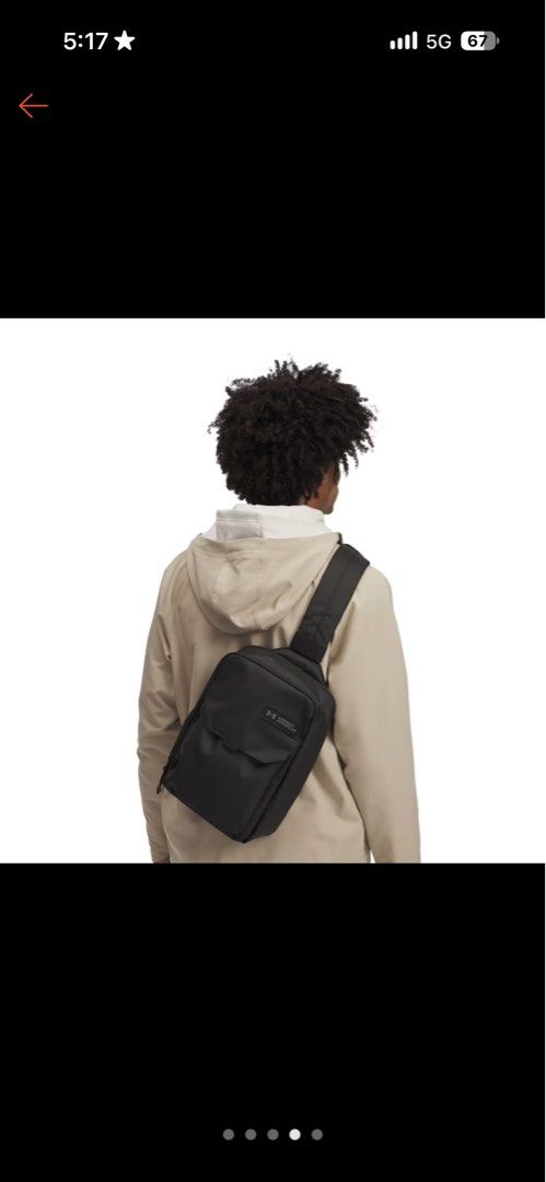Under Armour Black Sling Bag Crossbody Backpack (Category: Sling Bags) located in Manila. Submitted by kazoo1490 (Listing ID 1470782570, Image 1). Description: - Brand: Under Armour - Color: Classic Black with sleek front patch logo - Material: Highly durable fabric construction - Comfort: Padded mesh back panel for maximum airflow - Storage: Roomy main compartment with smooth zipper and dedicated internal sleeve for a laptop or tablet - Fit: Sin
