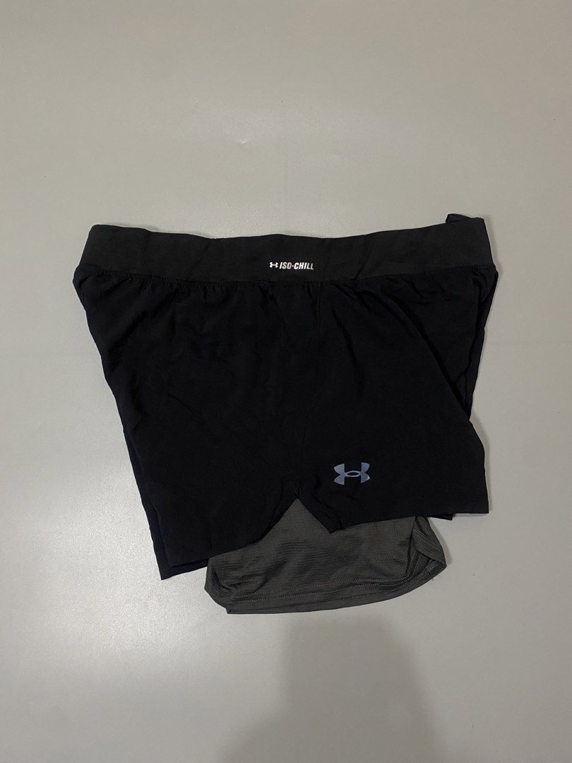Under Armour Iso-Chill HeatGear 2-in-1 Running Shorts MD (Category: Activewear) located in Davao. Submitted by brandedthrift.134 (Listing ID 1470899708, Image 2). Description: - Brand: Under Armour - Item: Iso-Chill Running Shorts with built-in compression liner - Color: Black (outer) / Grey (liner) - Size: Medium (Fitted style) - Technology: HeatGear keeps you cool during intense workouts - Features: Adjustable drawstring waist with UA Run brand