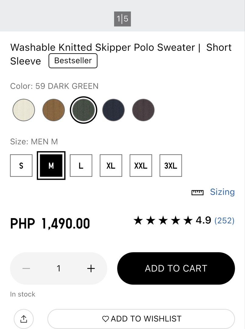 Uniqlo Washable Knitted Skipper Polo (Category: Tshirts & Polo Shirts ) located in Manila. Submitted by secret.racks (Listing ID 1470870476, Image 2). Description: Uniqlo Washable Knitted Skipper Polo Brandnew & Below SRP! Medium - Dark Green XL - Brown.