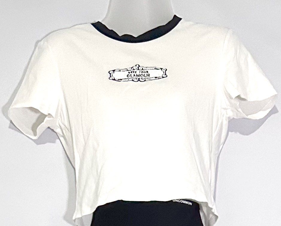 Urban Revivo Ringer Tee “ KEEP YOUR GLAMOUR” (Category: Shirts) located in Antipolo. Submitted by shopaho_nique (Listing ID 1470779695, Image 1). Description: 👗 PRELOVED FOR SALE: Urban Revivo Ringer Tee ✨ Price: ₱150 ONLY! ✨ Condition: Preloved / Lightly Used (Still in great condition!) ✨ Brand: Urban Revivo (UR) Authentic ✨ Size: Medium (Fits Small to Medium / EUR 38, UK 10, US 6) ( Approx.: 17”L x 17”W Pit to pit 20”) ✨ Color/Design: White wi