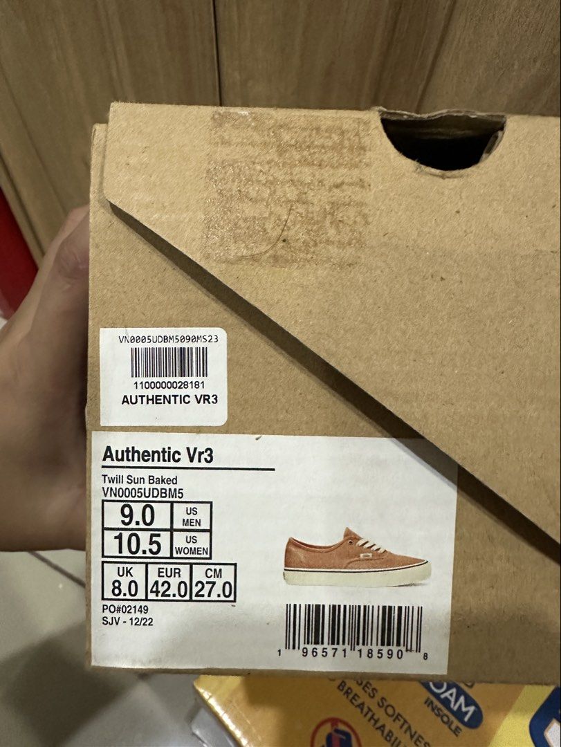 Vans Authentic VR3 Twill Sun Baked Size 9 Men (Category: Sneakers) located in Manila. Submitted by hedaheda (Listing ID 1470889292, Image 3). Description: Vans Authentic VR3 in Twill Sun Baked orange colorway. Size US 9 men, US 10.5 women, UK 8, EUR 42, 27 cm. Classic low-top canvas sneakers with white laces and waffle outsoles. Original box included. Rfs: bawas shoes pang pickleball paddle.