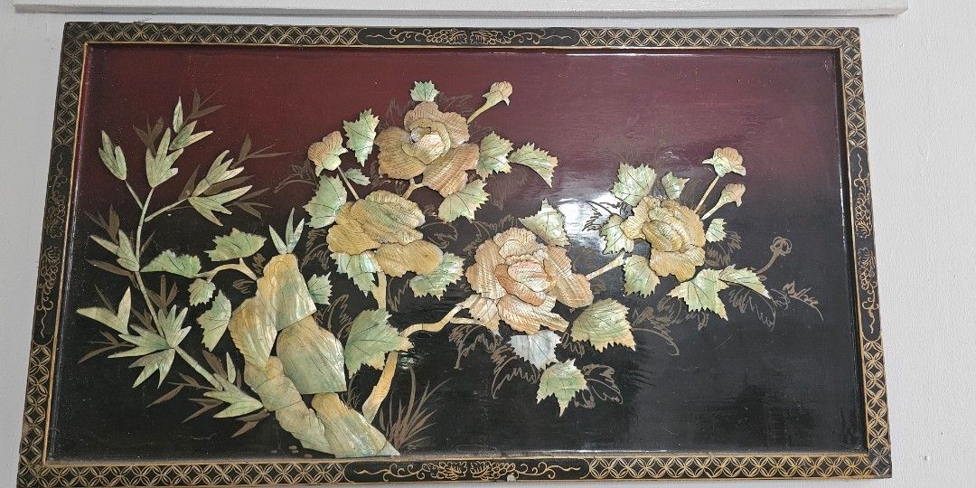 Vintage Chinoiserie Black Lacquer Wall Decor (Category: Wall Decor) located in Pasig City. Submitted by bubbles108 (Listing ID 1470876015, Image 2). Description: Selling this beautiful vintage Chinoiserie black lacquer horizontal wall panel. Perfect as a statement accent piece for Mid-Century Modern, Oriental, or eclectic interior designs (looks great above a console table, sofa, or bed). Dimensions: 90 cm (Width) x 50 cm (Height) Condition: Beau