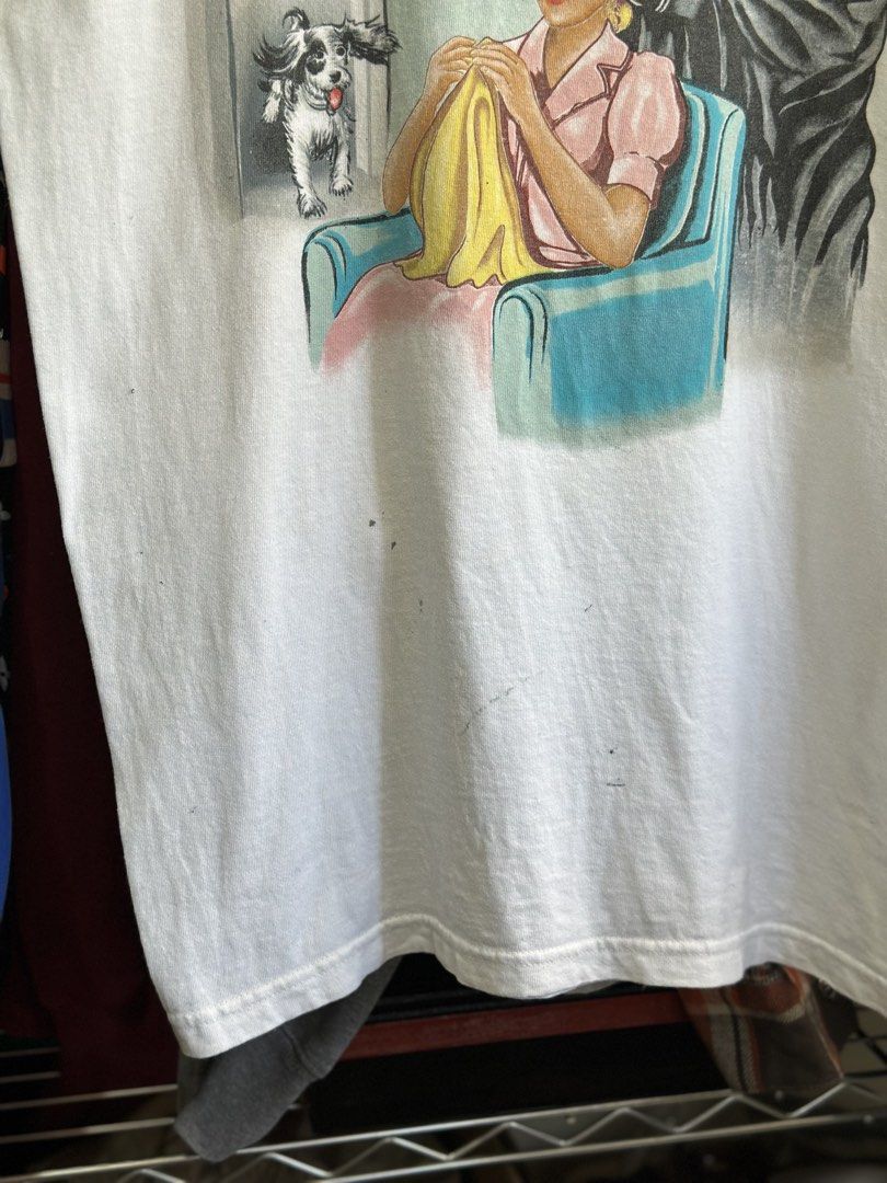 Vintage Ghost Face Graphic T-Shirt (Category: Tshirts & Polo Shirts ) located in Daet. Submitted by thrifthings2018 (Listing ID 1470844733, Image 3). Description: - Style: Vintage white graphic tee featuring 'G is for Ghost Face' - Fit & Details: Short sleeves, crew neck - Measurements: Width 19 inches, Length 28 inches - Condition: Ready to wear, with some small spots and marks near the bottom front hem.