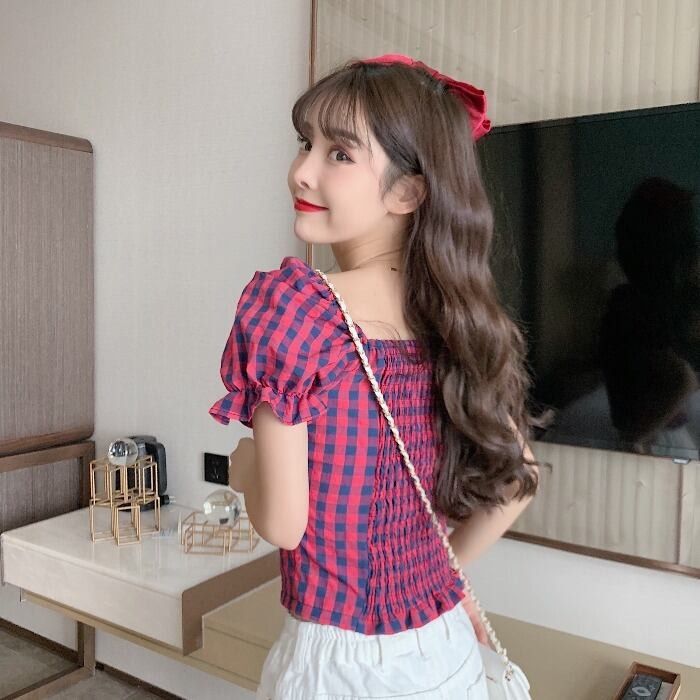 Vintage Overseas Gingham Red Puff Sleeve Top (Category: Blouses) located in Binan City. Submitted by myprelovedhaul (Listing ID 1470780188, Image 3). Description: Fits xs to small, last price posted! .