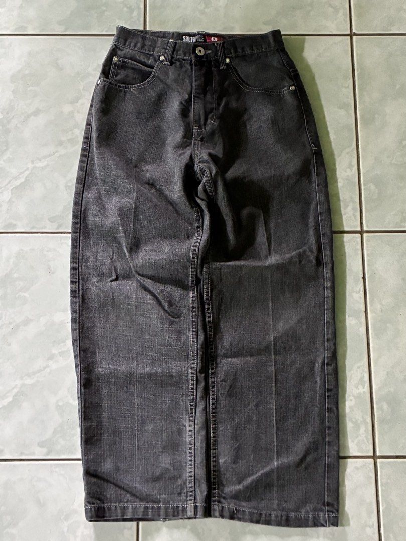 Vintage Southpole Embroidered Sneaker Jeans (Category: Jeans) located in Batangas. Submitted by jinventoryarchive (Listing ID 1470870829, Image 1). Description: Negotiable Brand: Southpole - Size: 12 - Color: Dark grey denim - Fit: Relaxed fit with a button fly and classic 5-pocket design - Details: Contrast stitching throughout and fun embroidered graphics on the back pockets - Condition: Clean hems, solid construction, and ready to wear.