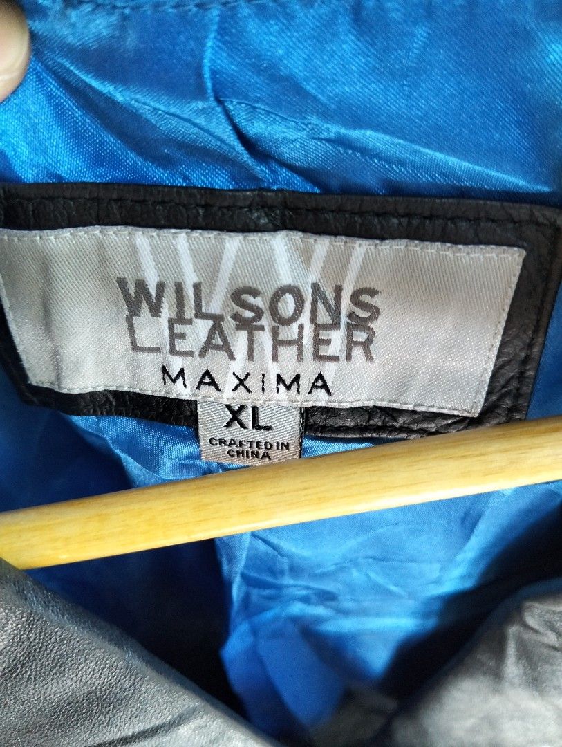 Vintage Wilsons Leather Maxima Jacket Blue Lining Accent (Category: Coats, Jackets and Outerwear) located in Malolos. Submitted by rthrift2026 (Listing ID 1470750258, Image 2). Description: Wilsons Leather Maxima Jacket (Vintage) Size: XL Color: Black with vibrant blue lining Material: Genuine Leather Note: May konting bakbak na sa ilang bahagi due to age (vintage item, see photos for flaws).
